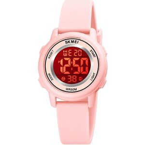 SKMEI 1721 Triplicate Round Dial LED Digital Display Luminous Silicone Strap Electronic Watch(Pink)