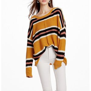 Dames Knitwear Turtleneck Sweater  Maat: XL(Yellow Black Stripes)