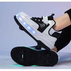 Kleine vierwielige wandelschoenen kinderen lichtgevende vervorming rolschoenen  maat: 33 (XF03 mesh zwart)