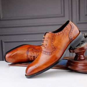 Mannelijke herfst top-grain lederen puntige business jurk schoenen  maat:38 (lichtbruin)
