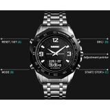 SKMEI 1464 Multifunctional Men Outdoor Business Sports Waterproof Steel Strap Double Display Digital Watch(Silver)