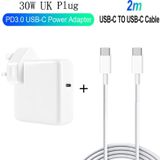 2 in 1 PD 30W USB-C / Type-C + 3A PD 3.0 USB-C / Type-C naar USB-C / Type-C Fast Charge Data Cable Set  Kabellengte: 2 m  UK Plug