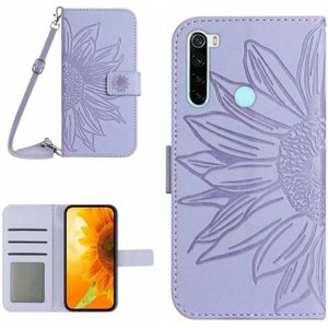 Voor Xiaomi Redmi Note 8/Note 8 2021 Skin Feel Sun Flower Pattern Flip Leather Phone Case met Lanyard (Paars)