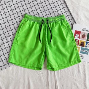 Summer Loose Casual Solid Color Shorts Polyester Drawstring Beach Shorts for Men (Color:Fluorescent Green Size:L)