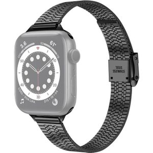 14mm Seven-beads Double Safety Buckle Slim Steel Replacement Strap Watchband For Apple Watch Series 7 & 6 & SE & 5 & 4 40mm  / 3 & 2 & 1 38mm(Black)
