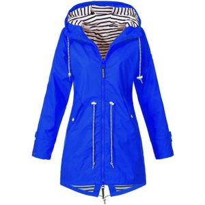 Vrouwen Waterproof Rain Jacket Hooded Regenjas  Maat:XXL(Blauw)