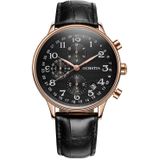 Ochstin 6050C multifunctioneel quartz heren lederen horloge (roségoud + zwart)