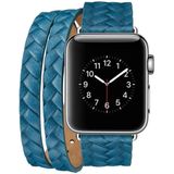 Double Ring Embossing Top-grain Leather Wrist Watch Band with Stainless Steel Buckle for Apple Watch Series 3 & 2 & 1 38mm(Blue)