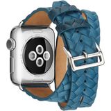 Double Ring Embossing Top-grain Leather Wrist Watch Band with Stainless Steel Buckle for Apple Watch Series 3 & 2 & 1 38mm(Blue)