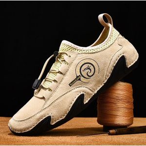 Lente en zomer mannen casual ademende erwten schoenen lederen varkensvel luie sneakers  grootte: 44 (Beige)