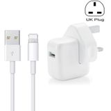 12W USB Charger + USB to 8 Pin Data Cable for iPad / iPhone / iPod Series  UK Plug