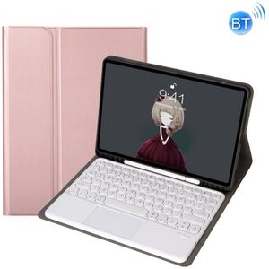 YA700B-A  Lambskin Texture Voltage Round Keycap Bluetooth Keyboard Leather Case with Touchpad For Samsung Galaxy Tab S8 11 inch SM-X700 / SM-X706 & S7 11 inch SM-X700 / SM-T875(Rose Gold)