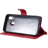 For Galaxy A40 Solid Color Horizontal Flip Protective Case with Holder & Card Slots & Wallet & Photo Frame & Lanyard(Red)