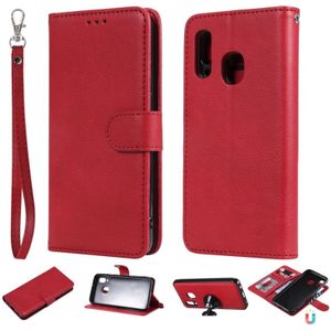 For Galaxy A40 Solid Color Horizontal Flip Protective Case with Holder & Card Slots & Wallet & Photo Frame & Lanyard(Red)