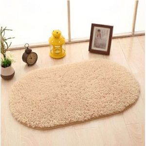 Faux Fur Rug Anti-slip Solid Bath Carpet Kids Room Door Mats Oval  Bedroom Living Room Rugs  Size:80x160cm(Light Camel)