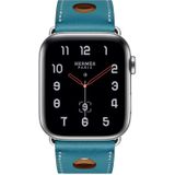 Voor Apple Watch Series 5 & 4 44mm / 3 & 2 & 1 42mm Leder Drie gaten vervangende band horlogeband(blauw)