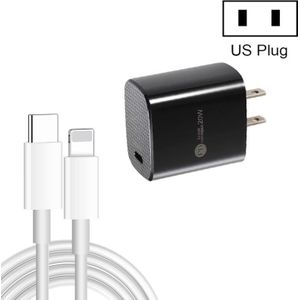 PD11 Single PD3.0 USB-C / Type-C 20W snellader met 1m Type-C naar 8-pins datakabel  US-stekker