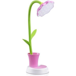 Touch Switch Dimmable Rechargeable Sun Flower Children Learning Desk Lamp with Pen Holder  Body Color:Pink