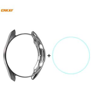 For Samsung Galaxy Watch 3 45mm 2 in 1 ENKAY Hat-Prince Electroplate Soft TPU Case + 0.2mm 9H 2.15D Curved Edge Tempered Glass Film(Black)