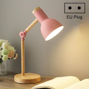 T1062 Dormitory Eye Protection Desk Lamp Bbedroom Bedside Wood Lamp  Power source: EU Plug(Pink)