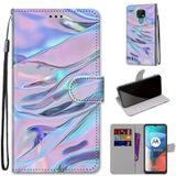 For Motorola Moto E7 Coloured Drawing Cross Texture Horizontal Flip PU Leather Case with Holder & Card Slots & Wallet & Lanyard(Fluorescent Water Texture)