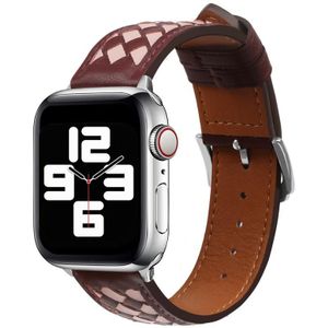 Gevlochten lederen horlogeband voor Apple Watch Ultra 49 mm / serie 8 & 7 45 mm / SE 2 & 6 & SE & 5 & 4 44 mm / 3 & 2 & 1 42 mm (wijnrood + roze)