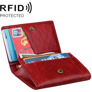 KB171 Antimagnetic RFID Crazy Horse Texture Leather Card Holder Wallet for Men and Women (Red)