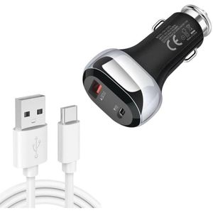 YSY-312PD QC3.0 18W USB + PD 20W USB-C / Type-C Car Charger with USB to USB-C / Type-C Data Cable(Black)