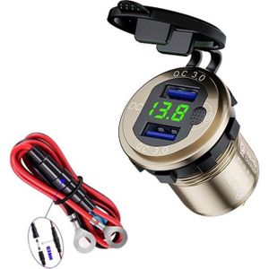 Aluminum Alloy Double QC3.0 Fast Charge With Button Switch Car USB Charger Waterproof Car Charger Specification: Golden Shell Green Light With 60cm Line