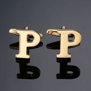 1 pair gold letters A-Z name Cufflinks men French shirt Cufflinks(P)