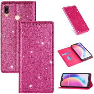 For Huawei P20 Lite Ultrathin Glitter Magnetic Horizontal Flip Leather Case with Holder & Card Slots(Rose Red)