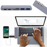 6 in 1 Multi-function Aluminium Alloy 5Gbps Transfer Rate Dual USB-C / Type-C HUB Adapter with 2 USB 3.0 Ports & 2 USB-C / Type-C Ports & SD Card Slot & TF Card Slot for Macbook 2015 / 2016 / 2017(Grey)