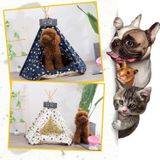 Cotton Canvas Pet Tent Cat and Dog Bed with Cushion  Specification: Large 60×60×70cm(Navy Red Five-pointed Star)