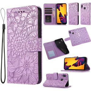 For Huawei P20 lite Skin Feel Embossed Sunflower Horizontal Flip Leather Case with Holder & Card Slots & Wallet & Lanyard(Purple)