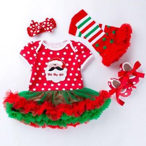 Baby kerstkleding korte mouwen Cartoon Print Lace Dress Vier-delige (Kleur: Santa Red Size:80)