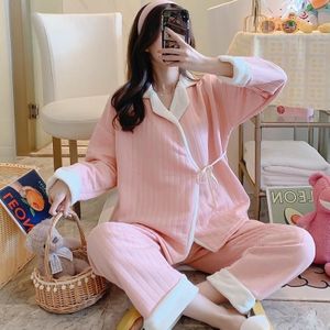 Two-piece Warm Pajamas For Pregnant Women (Color:Pink Size:XL)