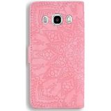 Calf Pattern Double Folding Design Embossed Leather Case with Wallet & Holder & Card Slots for Galaxy J5 (2016) / J510(Pink)