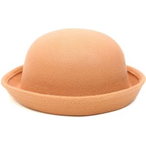 Autumn and Winter Women Simple British Style Felt Hat Rolled Brim Dome Wool Hat(Khaki)