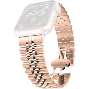 Vrouwen Vijf Kralen Roestvrijstalen Vervanging Horlogeband Breedte: 20mm voor Apple Watch Series 6 & SE & 5 & 4 44MM / 3 & 2 & 1 42mm (ROSE GOUD)