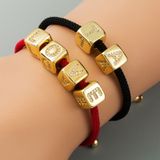 3 PCS English Letter Beads Bracelet Brass Micro-inlaid Couple Red String Pull DIY Bracelet Jewelry  Style:B