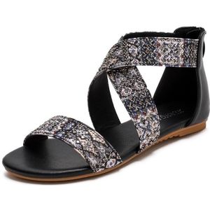 Dames zomer sandalen Boheemse etnische strand platte schoenen  maat: 40 (zwart)