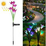 Simulated Lily Flower 4 Heads Solar Powered Outdoor IP55 Waterproof LED Decorative Lawn Lamp  Colorful Light (Purple)