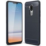 For LG G7 ThinQ Brushed Texture Carbon Fiber Shockproof TPU Protective Back Case (Navy Blue)