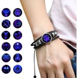 12 Constellation Black Braided Leather Glass Dome Punk Men Bracelet(Aries)