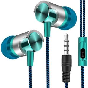 Metal Wired Earphone Super Bass Sound Headphones In-Ear Sport Headset with Mic for Xiaomi Samsung Huawei(Green)