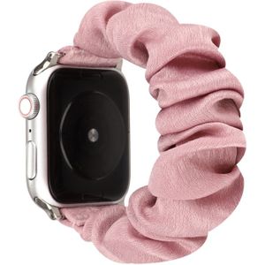 For Apple Watch Series 5 & 4 44mm / 3 & 2 & 1 42mm Cloth + Stainless Steel Hair Ring Watchband(Light Red)