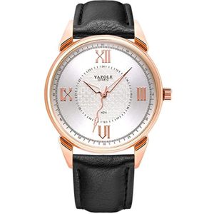 YAZOLE 424 Men Fashion Business PU Leather Band Quartz Wrist Watch  Luminous Points (White Dial + Black Strap)