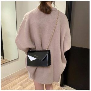 Color Matching Casual Small Square Bag Chain-strap Single Shoulder Bag Ladies Handbag Messenger Bag (Black)