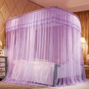 U-shaped Three-door Stainless Steel Tube Floor Mosquito Net  Size:Super Thick 32mm 1.8x2.0m(Purple)