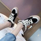 Vrouwen kleur-blokkeren semi-slipper canvas schoenen ademende casual luie schoenen  maat: 37 (zwart)